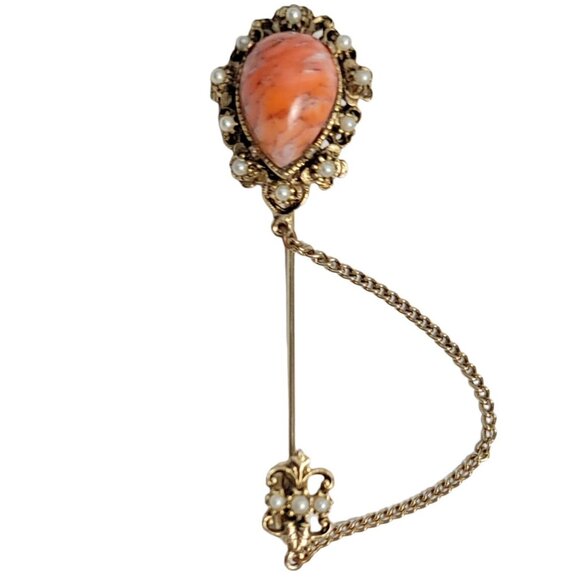 Pauline Rader Vintage Fleur De Lis Faux Pearl Gold Tone Stick Pin, Signed